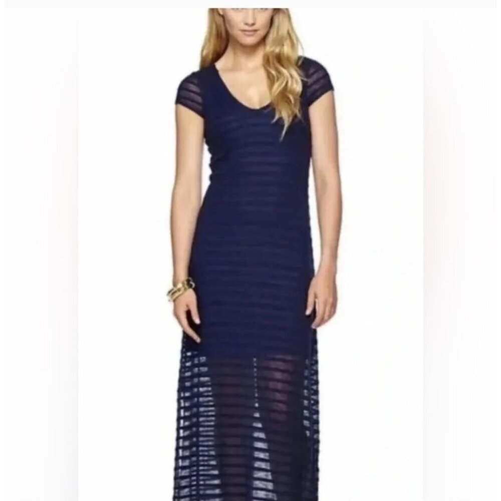 Lilly Pulitzer Ramsay Pier Striped Knit Maxi Dress S Navy Preppy Side Slit Sheer